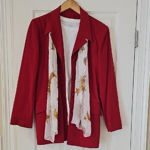 Elegant Red Women's Jacket with Scarf